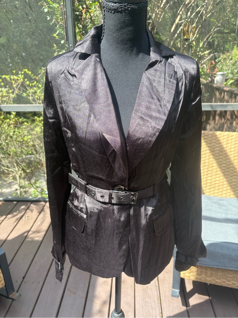 Moon Collection Shimmery Black Belted Blazer - Picture 6 of 10